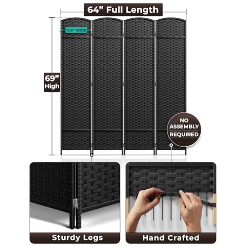 Sorbus 8-Panel Black Room Divider, 6 ft Tall Folding Privacy Screen T242