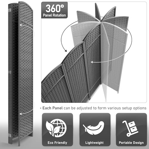 Sorbus 8-Panel Black Room Divider, 6 ft Tall Folding Privacy Screen T242
