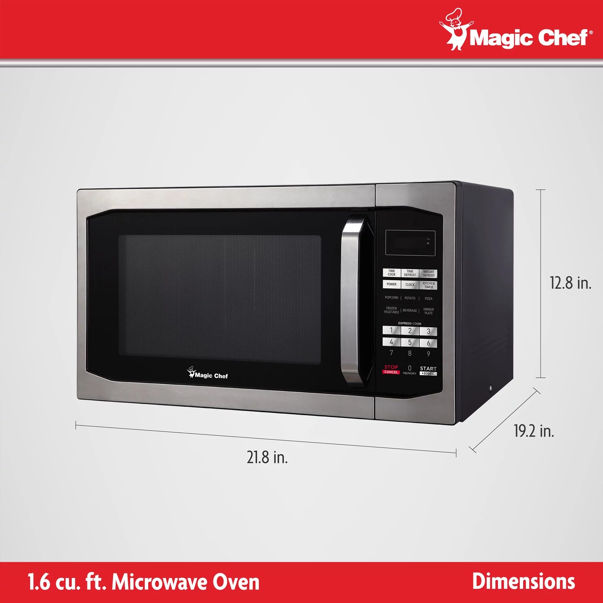 Magic Chef 1.6 Cu. Ft. Digital Countertop Microwave, Stainless Steel B4156
