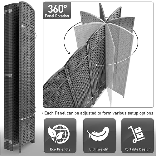 Sorbus 8-Panel Black Room Divider, 6 ft Tall Folding Privacy Screen T242