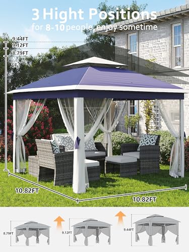 Pop Up Gazebo Tent with Mosquito Netting, Water & UV Resistant - Khaki J83860