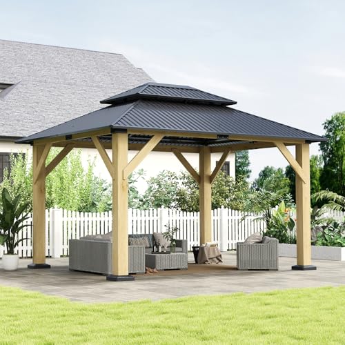 12'x12' Hardtop Gazebo with Galvanized Steel Roof, Aluminum Frame, Curtains & Netting X81832