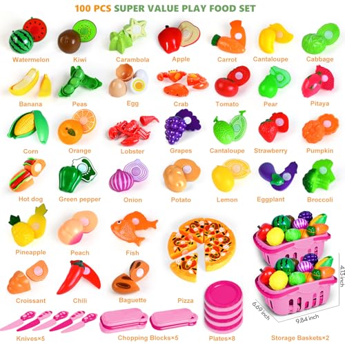 Play Food Set for Kids Kitchen, Pretend Toy with 2 Baskets J150