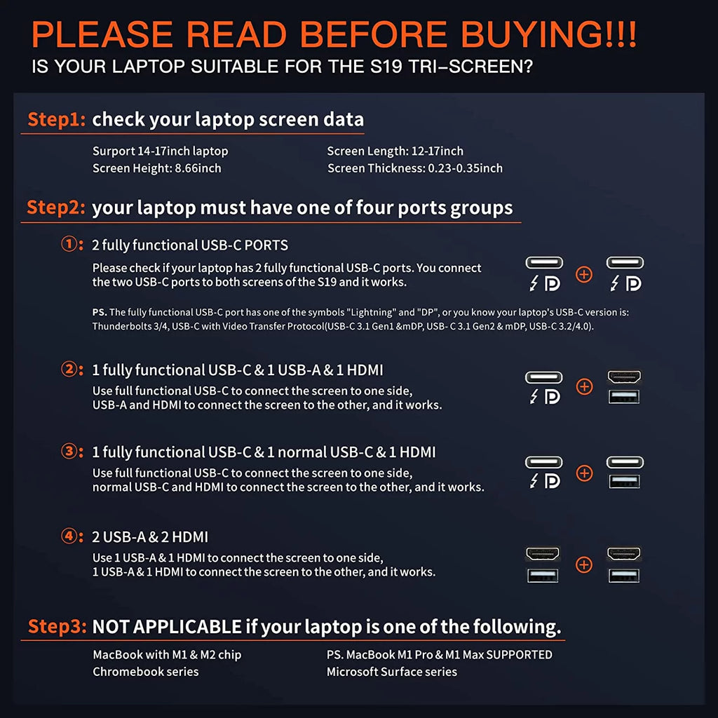 LIMINK Portable Triple Monitor Extender 14" FHD 1080P for 15-17" Laptops R756