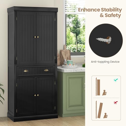 Tangkula 72" Tall Kitchen Pantry Cabinet with 2 Cabinets and Drawer X61390