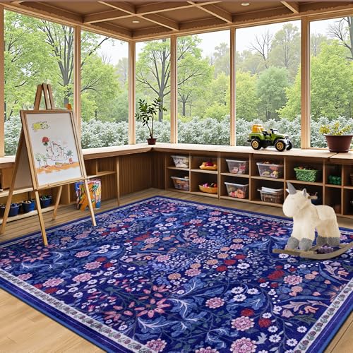 8x10 Floral Washable Area Rug for Living Room, Vintage Soft Non-Slip Carpet Z978379