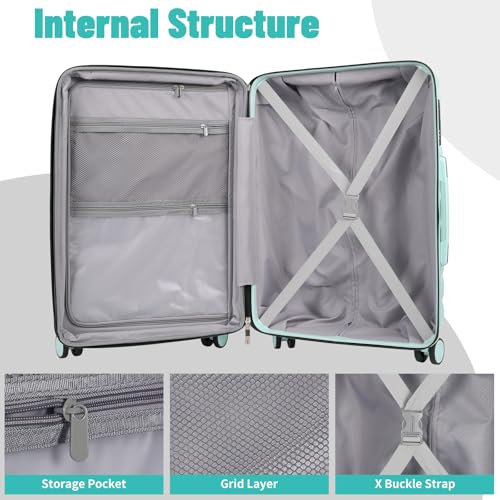 Lightweight 3-Piece Hardshell Luggage Set with Spinner Wheels & TSA Lock, Light Avocado Green B502471