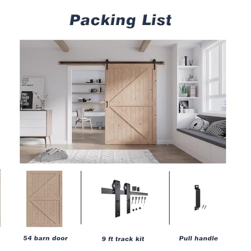 FREDBECK 48in x 80in Sliding Wood Barn Door with 8FT Hardware Kit V8036