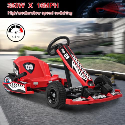 Electric Drift Kart for Kids, 36V Adjustable Ride On Toy, 350W Motor S5424