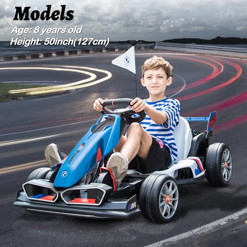 FORESEE 36V BMW Licensed Kids Electric Go Kart, Battery Powered Ride On Toy with Adjustable Seat, Black F2952