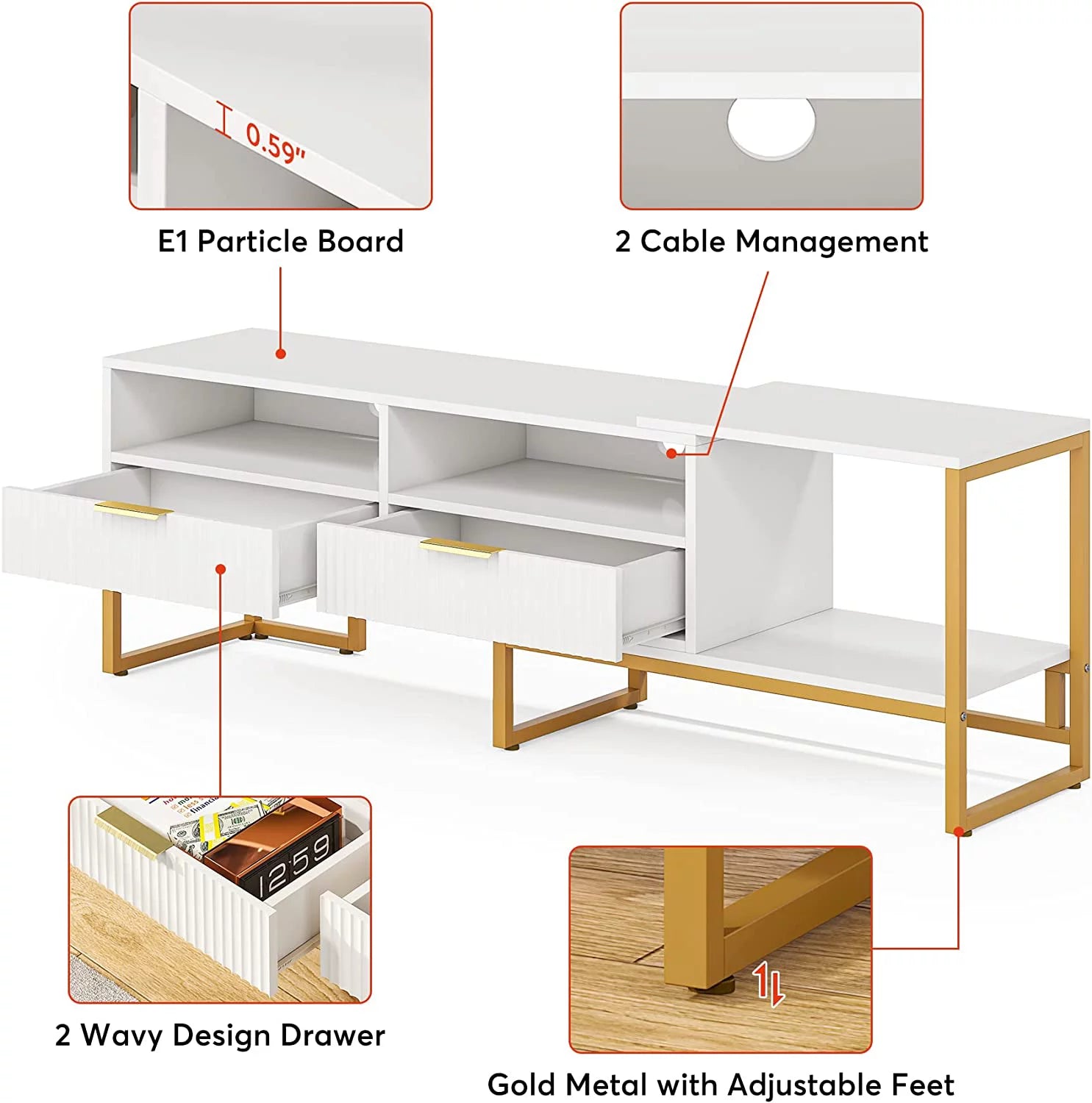 63" White and Gold TV Stand for TVs up to 65 Inches R215807