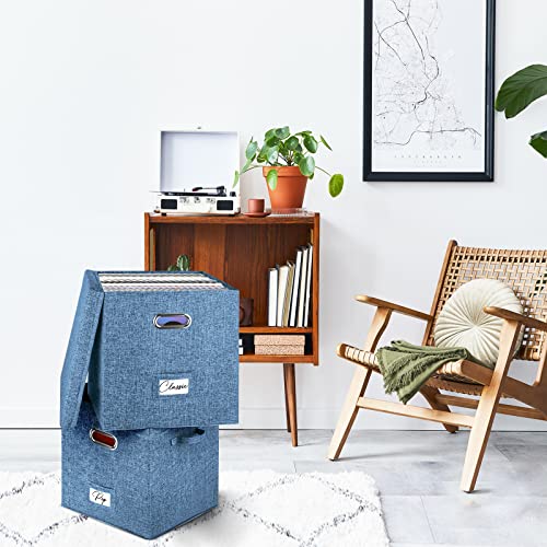 Vinyl Record Storage Box for 50 LPs, Stackable Linen Crate with Lid P294298