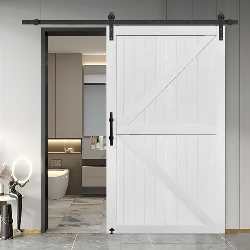 S&Z TOPHAND® 20 in x 84 in Elephant Gray British Brace Knotty Barn Door with 4FT Sliding Hardware Kit G149446