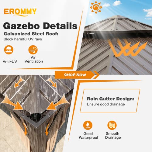 EROMMY 14'x20' Hardtop Gazebo Double Roof Galvanized Steel Outdoor Pavilion G3084