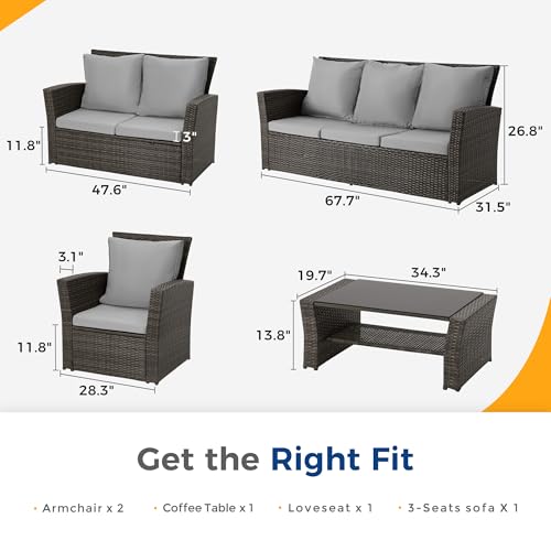 Wisteria Lane 4 Piece Outdoor Patio Furniture Set, Gray Rattan Sofa with Cushion P41861