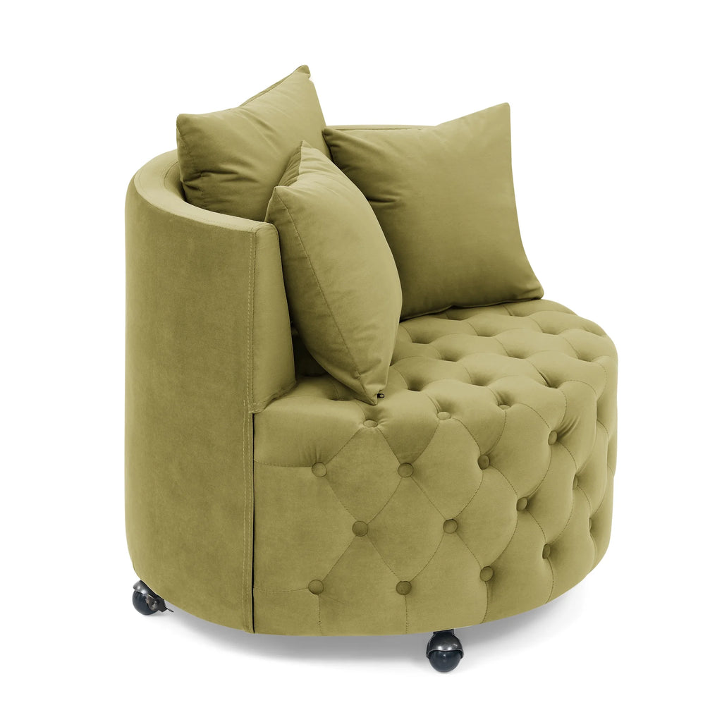Buumin Velvet Upholstered Swivel Chair with 3 Pillows, Khaki Green Y892