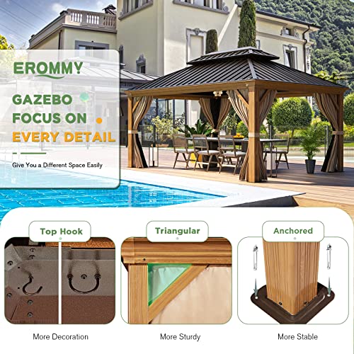 EROMMY 14'x20' Hardtop Gazebo Double Roof Galvanized Steel Outdoor Pavilion G3084