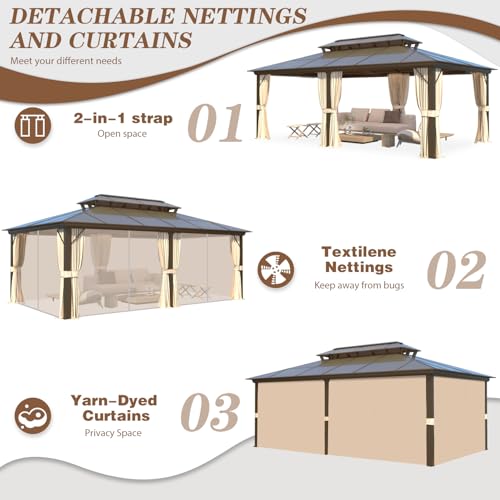 EROMMY 10' x 12' Hardtop Gazebo with Aluminum Frame and Double Roof Q573