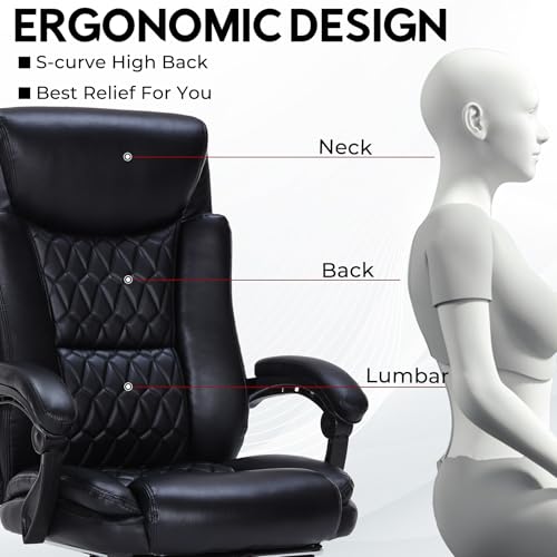 Reclining Executive Office Chair with Foot Rest for Heavy People, Khaki L77641