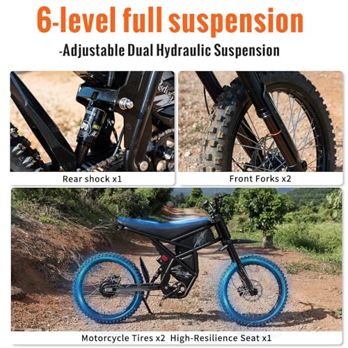 Riding'times GT73 Electric Dirt Bike for Adults, 2400W, 25" Tires, Full Suspension Y45719