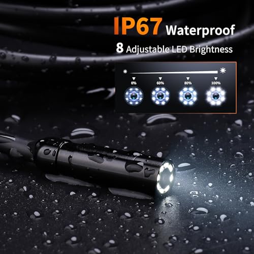 Endoscope Camera with Light, 4.3" HD Borescope, IP67 Waterproof, 16.4ft Semi-Rigid (Green) I7760