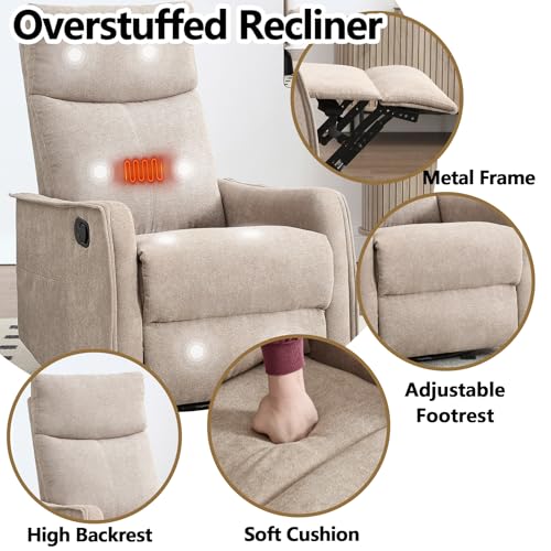 Massage Chair Recliner with Heat, Swivel Rocking, High Back Fabric Black V2333