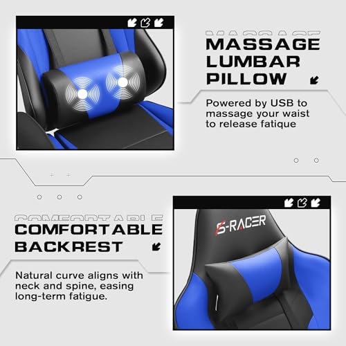 Homall Gaming Chair with Footrest and Massage Lumbar Support, Black T748