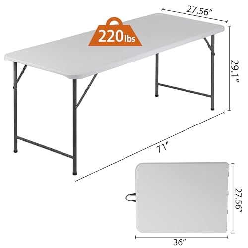 Portable 4 Foot Plastic Folding Table, Indoor Outdoor Heavy Duty with Carrying Handle, White I854764
