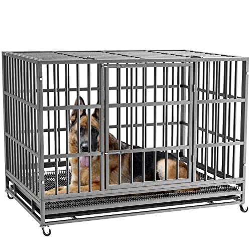 LEMBERI 48/38 inch Heavy Duty Dog Crate with Lockable Wheels, Double Door, Removable Tray Z823935