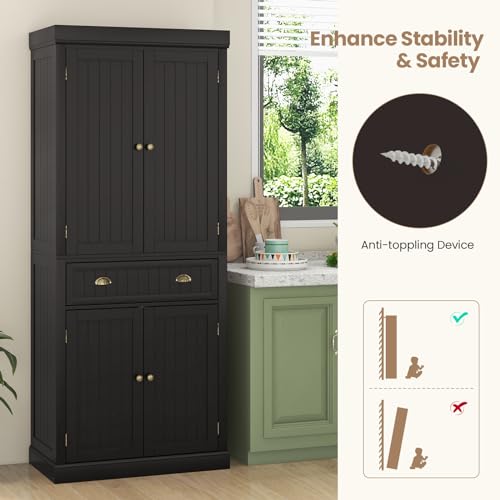 Tangkula 72" Tall Kitchen Pantry Cabinet with 2 Cabinets and Drawer X61390