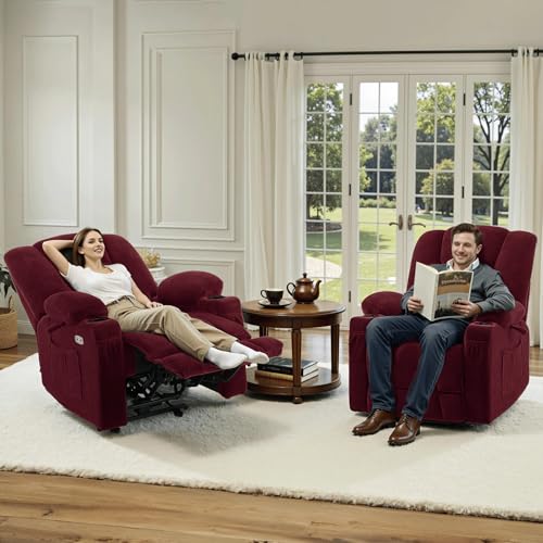 MCombo Zero Gravity Power Recliner Chair with Heat and Vibration Massage, USB & Type C Ports, Cup Holders, Fabric 8015 (Brown) Z599462