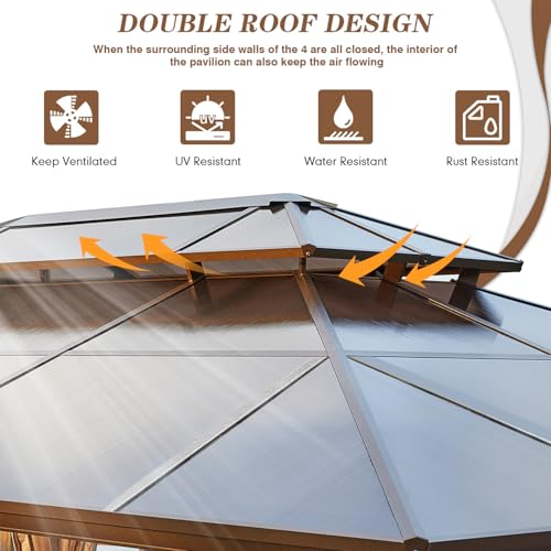 EROMMY 10' x 12' Hardtop Gazebo with Aluminum Frame and Double Roof Q573