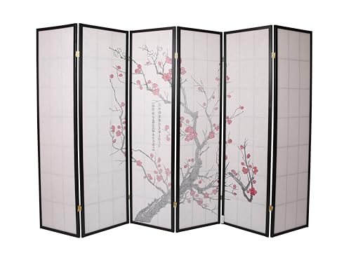 Legacy Decor 4-Panel Blossom Screen Portable Foldable Shoji Room Divider Black K541964