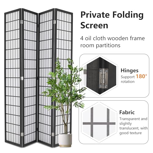 Folding Shoji Room Divider 6Ft 4 Panel Freestanding White V708073