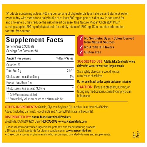 Nature Made CholestOff Plus, Heart Health Supplement, 100 Softgels J11553