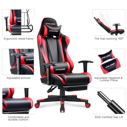 GTRACING Gaming Chair with Footrest, Ergonomic Reclining, Blue C551