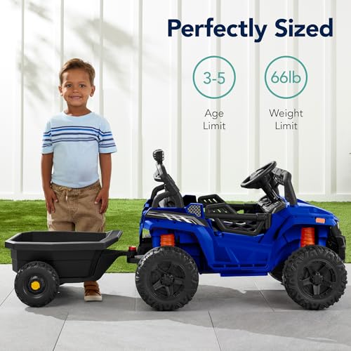 Kids 12V Electric Ride On UTV Car with Trailer, Parent Control, LED Lights, Bluetooth - Black C2735