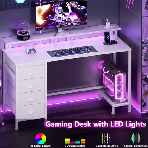 Furologee 47" Computer Gaming Desk with Monitor Stand, 4 Fabric Drawers & Power Outlets, Rustic Brown U645888