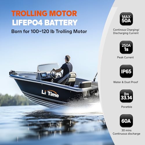 LiTime 36V 50Ah LiFePO4 Trolling Motor Battery with Bluetooth and Low-Temp Protection C53701