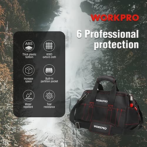 WORKPRO 16-inch Wide Mouth Tool Storage Bag with Waterproof Rubber Base L2617