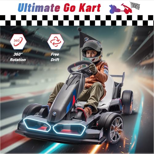 BMW Licensed 24V Electric Drift Go Kart for Kids Ages 6-12, White S1857