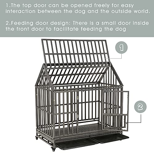 LUCKUP Heavy Duty Dog Cage Metal Kennel with Wheels for Medium and Large Dogs, 48 inch, Black A9904