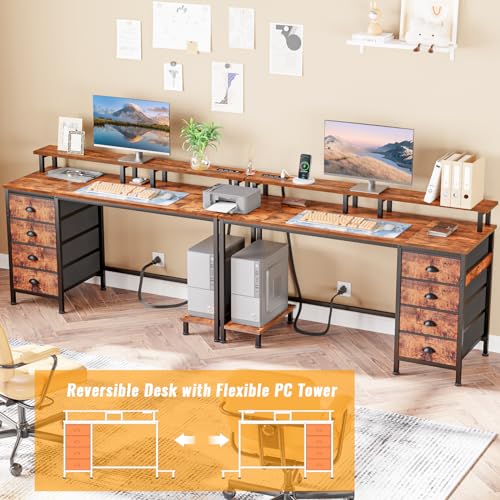 Furologee 47" Computer Gaming Desk with Monitor Stand, 4 Fabric Drawers & Power Outlets, Rustic Brown U645888