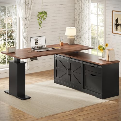 SEDETA Farmhouse L Shaped Standing Desk 55 inch with Drawers, Black E3650