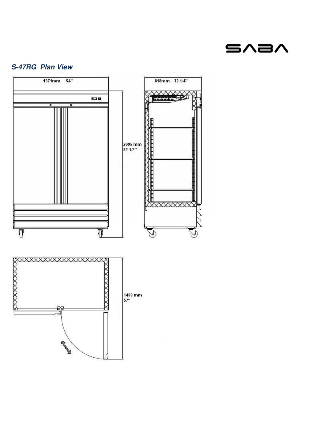 Commercial Stainless Steel 47 cu ft Glass Door Reach-In Refrigerator 2 Door E412