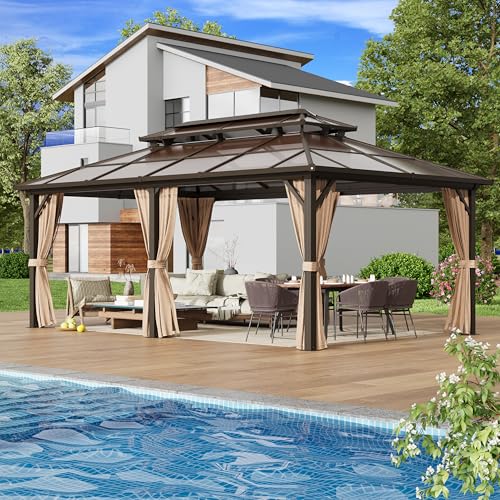 EROMMY 10' x 12' Hardtop Gazebo with Aluminum Frame and Double Roof Q573