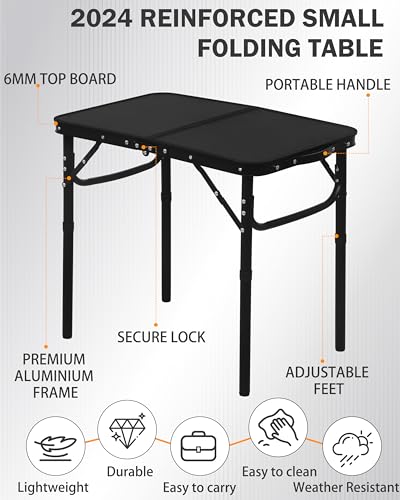 LOFTEY Reinforced Small Folding Table Portable, Heavy-Duty Mini Camping Table, Black 25"x16"x22" P8674