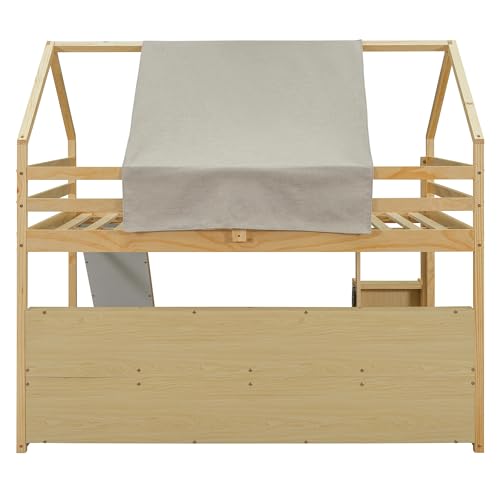Harper & Bright Designs Kids Twin Low Loft Bed with Slide, Storage Shelves & Stairs, White/Pink C414827