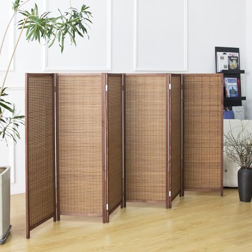 3 Panel Bamboo Room Divider, Double Sided, Brown, 47.2"H E393