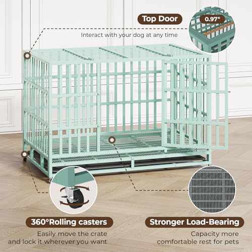 48 Inch Heavy Duty Dog Crate with Wheels and Double Door A25580